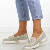 Mokasyny damskie - Beżowe ażurowe mokasyny damskie Sergio Leone Mk096 - miniaturka - grafika 1