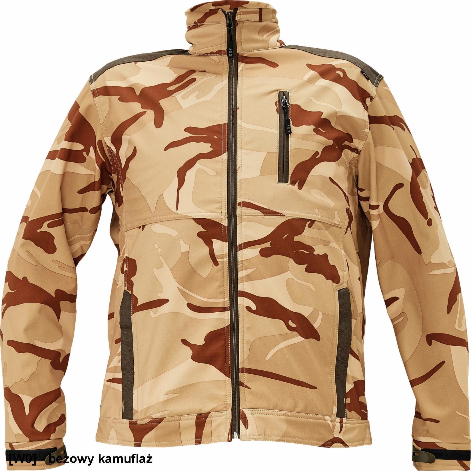 CERVA CRAMBE KURTKA SOFTSHELLOWA - moro, wysoki kołnierz, wzmocnienia na ramionach OXFORD 600 D - beżowy kamuflaż XL