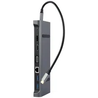 Wtyczki i adaptery - GEMBIRD A-CM-COMBO9-02 Adapter USB Typ-C 9w1 Hub3.0 + HDMI + DisplayPort + VGA + PD + LAN + dźwięk stereo szary - miniaturka - grafika 1
