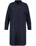 Bluzki damskie - Samoon Damska bluzka z długim rękawem, koronka, mankiety, wycięte ramiona, bluzka z długim rękawem, jednokolorowa, duże rozmiary, Blue Berry, 52 - miniaturka - grafika 1