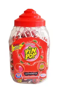 LIZAK PIN POP STRAWBERRY 100x18g - Gumy do żucia, lizaki, dropsy - miniaturka - grafika 1