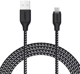 Aukey Kabel nylonowy USB-A do MicroUSB 2.0, QC, 12W, 2m, czarno-biały - Kable USB - miniaturka - grafika 1