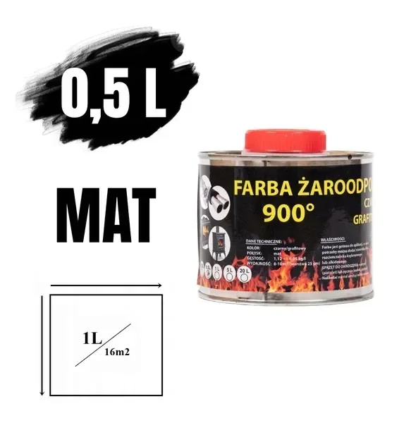 Farba żaroodporna do kominka/pieca czarna 0.5L