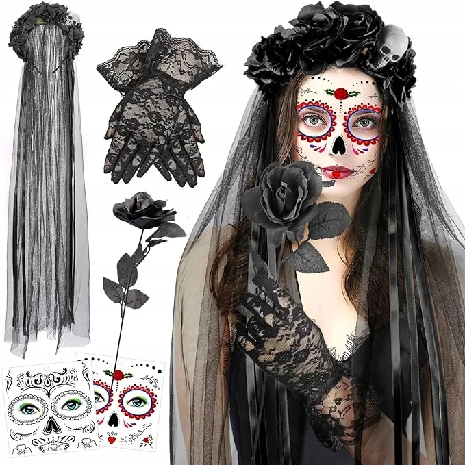 DZIEŃ ZMARŁYCH OPASKA KWIATOWA + TATUAŻE HALLOWEEN! STROIK NA GŁOWĘ DZIEŃ