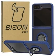 Etui i futerały do telefonów - Bizon Etui z uchwytem na palec Case Hybrid Ring do Galaxy Z Flip6, przydymione z granatową ramką - miniaturka - grafika 1