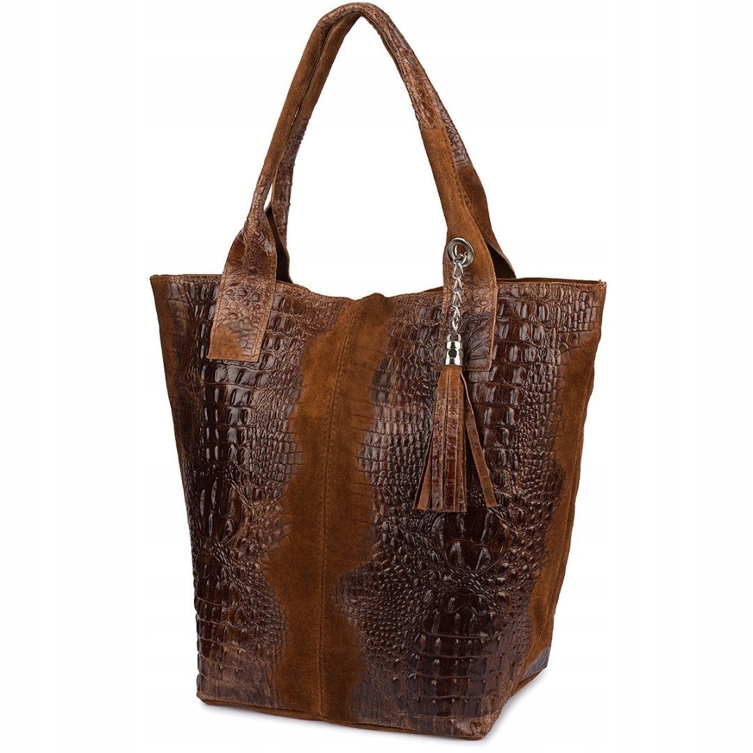 Duża Skórzana Shopperka Skóra Torba Worek Z Saszetką koniakowa L9