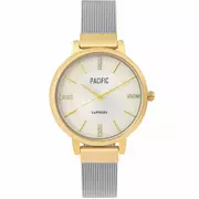 Zegarki damskie - Srebrny damski zegarek ze złotą kopertą PACIFIC X6193-03 - miniaturka - grafika 1