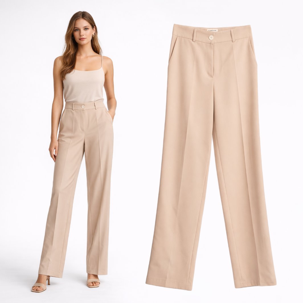 Spodnie Damskie Beżowe Proste Eleganckie Wide Leg Wizytowe EDAN XS