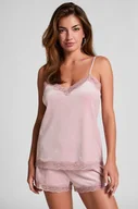 Bielizna nocna - Hunkemöller Błyszczące welurowe szorty z koronką Różowy - miniaturka - grafika 1