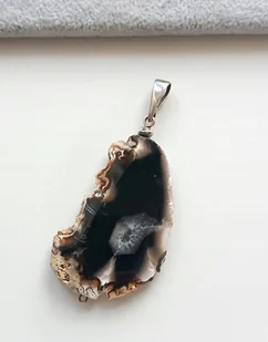 LUKSUSOWA DUŻA ZAWIESZKA WISIOREK AGAT CZARNY Z DRUZĄ sr. 925 6cm x 3,5cm - Wisiorki - miniaturka - grafika 1