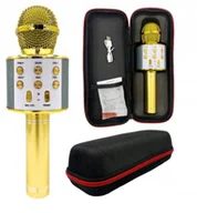 Instrumenty muzyczne dla dzieci - Mikrofon bezprzewodowy karaoke Bluetooth modulacja złoty - miniaturka - grafika 1