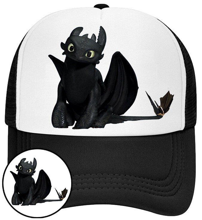 Czapka z Daszkiem Smok Czarna z Nadrukiem Na Lato Siatka Bejsbolówka