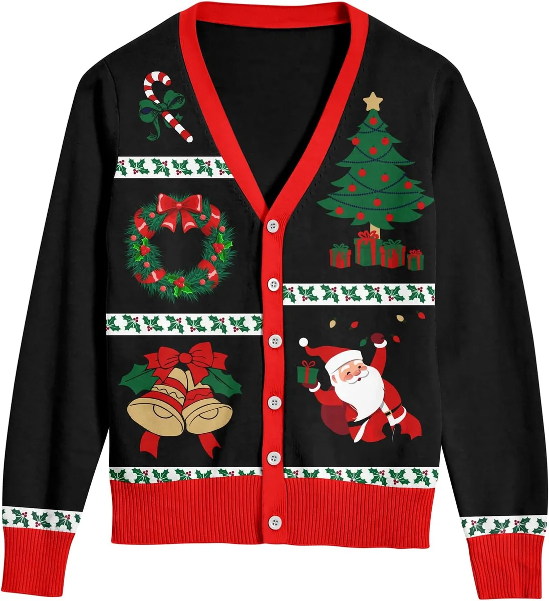 Męski Sweter Świąteczny Kardigan Dzianinowy Zapinany na Guziki Wygodny XL