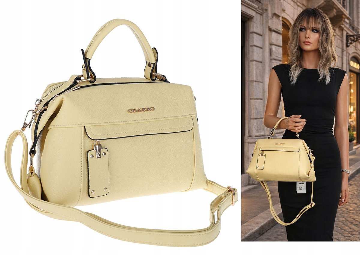 Torebka damska CHARRO pojemna Listonoszka kuferek do ręki CH173 Żółta