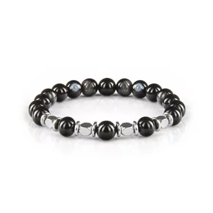 Bransoletka koraliki w kolorze czarnym EM 23 - EM Men's Accessories - Bransolety męskie - miniaturka - grafika 1