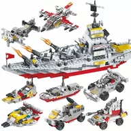 Klocki - Klocki Statek Wojskowy Niszczyciel Okręt Samochód Helikopter 910el. 40x20cm - miniaturka - grafika 1
