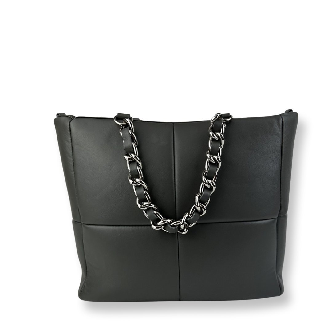 Torebka Shopper Viviana z Włoskiej Skóry w Kolorze Ciemno Szarym