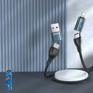 REMAX Wanen kabel do szybkiego ładowania 4w1 USB Typ C/ USB - USB Typ C/ Lightning Quick Charge Power Delivery 2.4 A 1,2m czarny (RC-164) - Kable USB - miniaturka - grafika 2