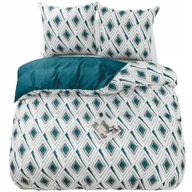Pościel - Pościel 200x220 bawełna satynowa dwustronna GierekHoff 3cz biało-turkusowa - miniaturka - grafika 1