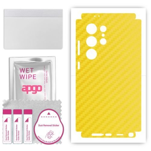 folia naklejka skórka strukturalna na TYŁ+BOKI do Samsung Galaxy S24 Ultra - Carbon Żółty - apgo SKINS