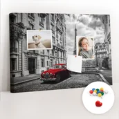 Tablice i flipcharty - Szkolna Tablica korkowa 60x40 cm, Kolorowe Pinezki, wzór Stary samochód miasto - miniaturka - grafika 1