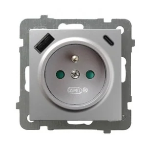 Gniazdo pojedyncze z ładowarką USB A+C Ospel AS - srebro - Gniazdka elektryczne Gniazdo pojedyncze z ładowarką USB A+C Ospel AS - srebro - Gniazdka elektryczne - miniaturka - grafika 1