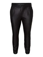 Spodnie damskie - VERO MODA Spodnie damskie powlekane średnią talią, luźny ściągacz w kostce, czarny, 54W / 32L - miniaturka - grafika 1