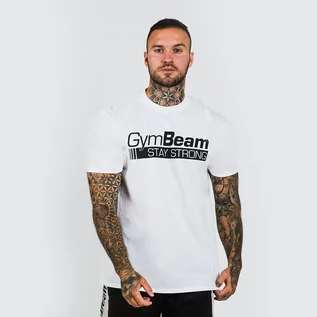 Koszulki sportowe męskie - GymBeam Koszulka Stay Strong White - grafika 1