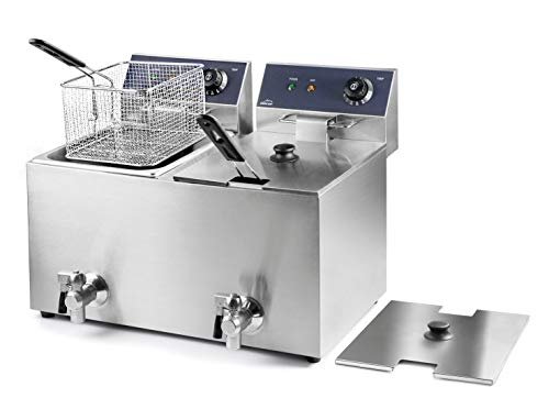Lacor 69469 69468 elektryczna podwójna frytkownica z profesjonalnym kranem, 3250 W (x2), 16 l, stal nierdzewna