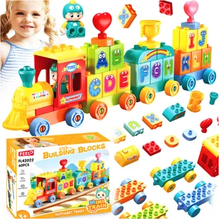 KLOCKI KONSTRUKCYJNE POCIĄG EDUKACYJNY DLA DZIECI KOLEJKA LOKOMOTYWA 60 EL. - Klocki - miniaturka - grafika 1