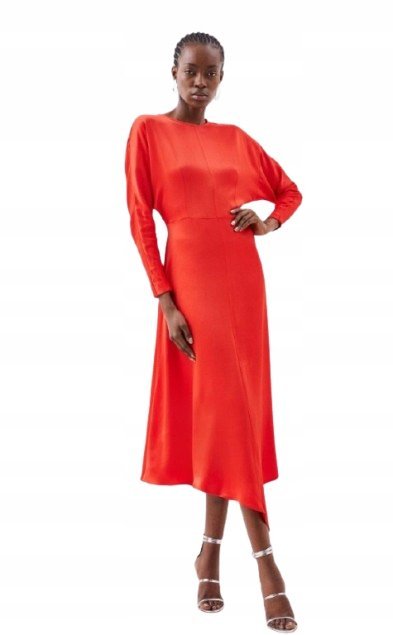 KAREN MILLEN CZERWONA SUKIENKA MIDI Z DŁUGIM RĘKAWEM 40 B1C