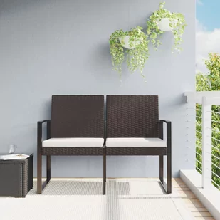 vidaXL 2-osobowa ławka ogrodowa z poduszkami, brązowa, rattan PP - Ławki ogrodowe - miniaturka - grafika 1
