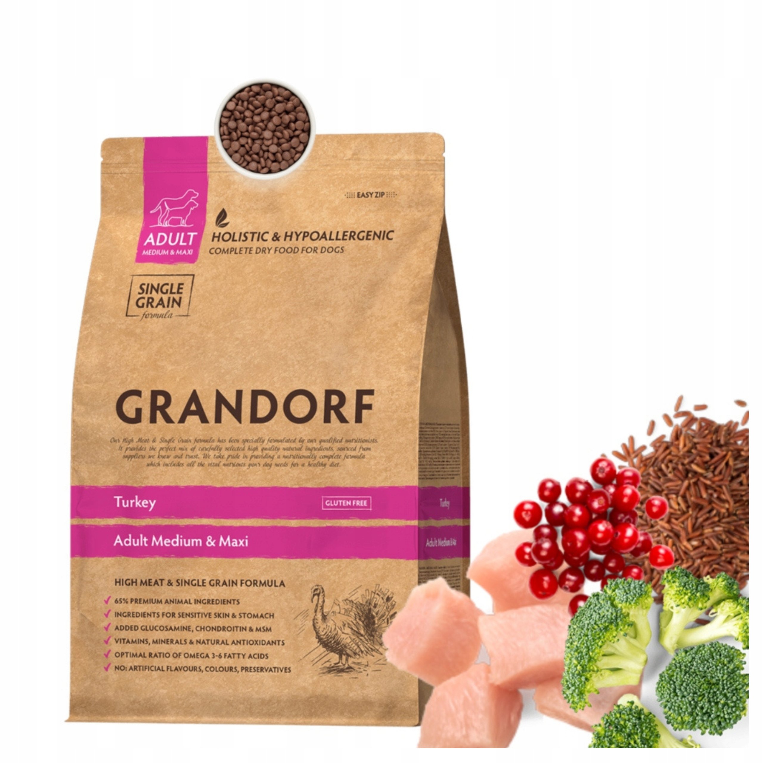 GRANDORF Medium & Maxi Breeds Karma sucha dorosłych psów małych ras Indyk 10kg