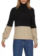 Bluzy damskie - Vila Viril Blocking Roll-NK L/S Knit Top-Noos Damska bluza z dzianiny, Czarny/Szczegóły: Naturalna mieszanka żebrowana, L - miniaturka - grafika 1