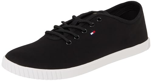 TOMMY HILFIGER Damskie płócienne sznurowane trampki Low Top, Czarny, 39 EU