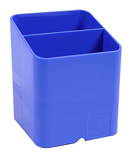 Exacompta 67779D Pojemnik na długopisy Premium Pen-Cube z 2 przegródkami dla większego porządku na biurku przybornik na długopisy pudełko do przechowywania organizer kolor lodowaty niebieski