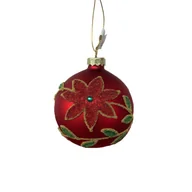 Bombki - Bombka szklana dekorowana koralikami 8 cm czerwony - miniaturka - grafika 1