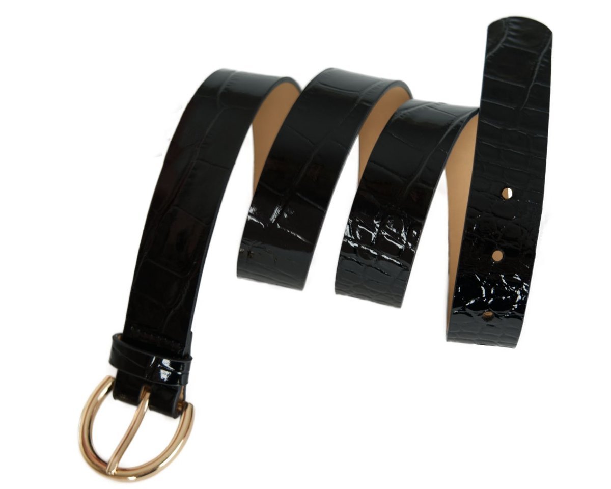 Pasek damski lakierowany (krokodyl) marki GioVani Czarny 105