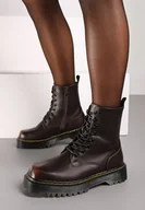 Botki damskie - Brązowe Ocieplone Botki Workery na Grubej Podeszwie ze Sznurowaniem Cretine - miniaturka - grafika 1