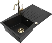 Zlewozmywaki z baterią - Mexen Cesar zlewozmywak granitowy 1-komorowy z ociekaczem i baterią kuchenną Carla, czarny - 6514-77-670700-50 - miniaturka - grafika 1