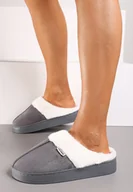 Kapcie damskie - Szare Płaskie Kapcie z Futerkiem Leretha - miniaturka - grafika 1