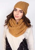 Czapki damskie - Ciepły komplet czapka + szalik, cappuccino - miniaturka - grafika 1