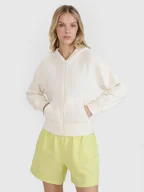 Bluzy damskie - 4F Bluza dresowa rozpinana z kapturem damska - biała S - miniaturka - grafika 1