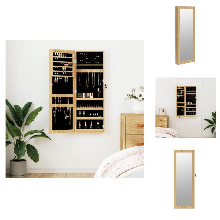 vidaXL Szafka na biżuterię z lustrem do montażu na ścianie 37,5x10x106 cm - Lustro