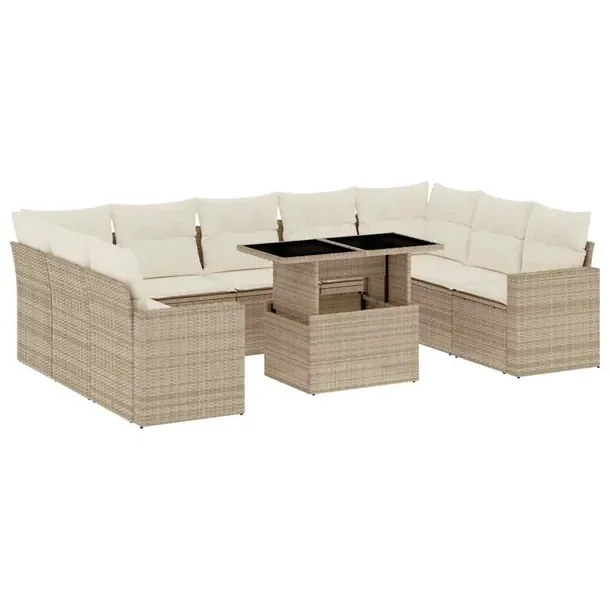 Zestaw wypoczynkowy rattanowy 10szt. beżowy/kremowy 100x55x44/73cm