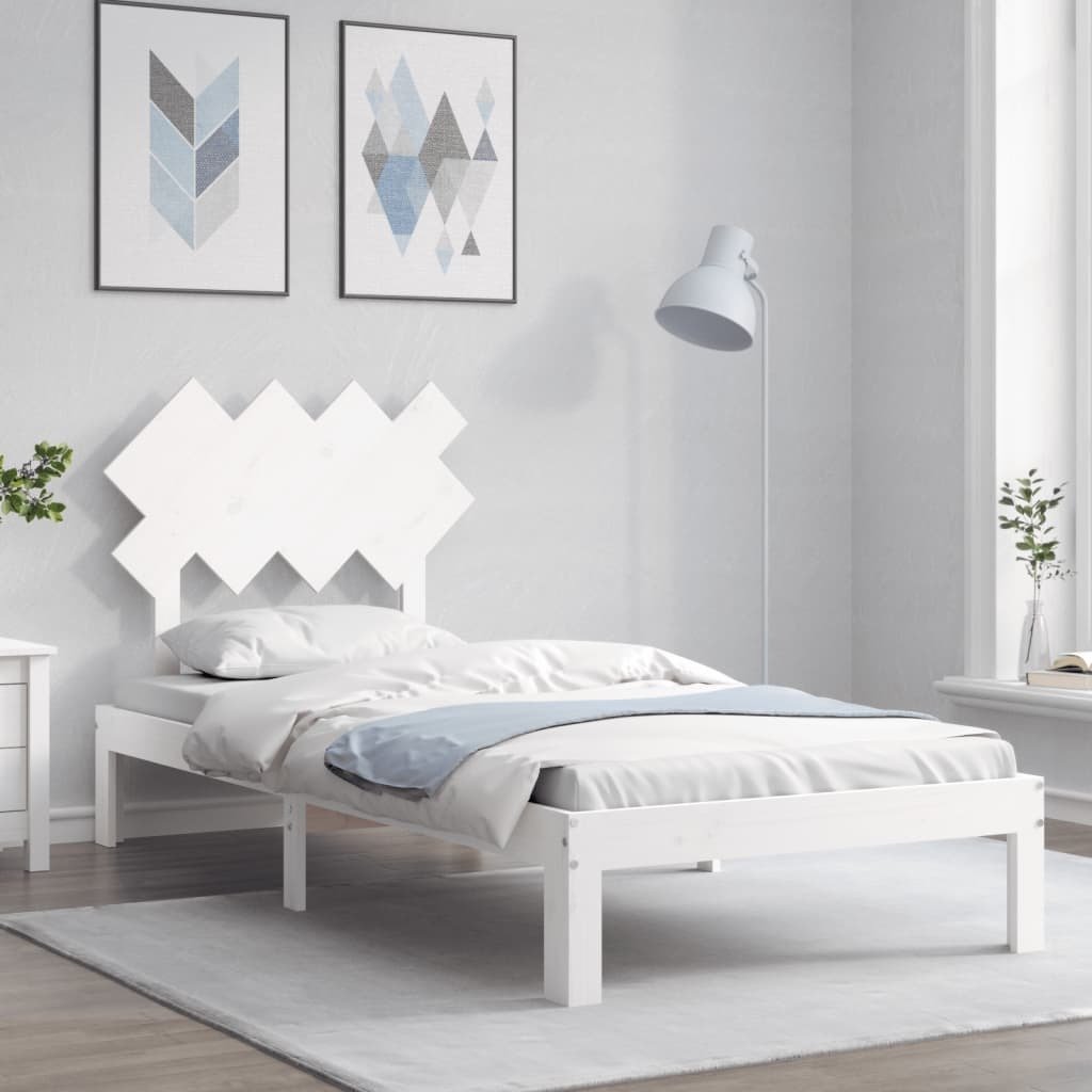 Łóżko z litego drewna z białym zagłówkiem 90x200 cm