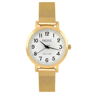 Zegarek Złoty damski zegarek z bransoleta mesh PACIFIC S6023-06 - Zegarki damskie - miniaturka - grafika 1