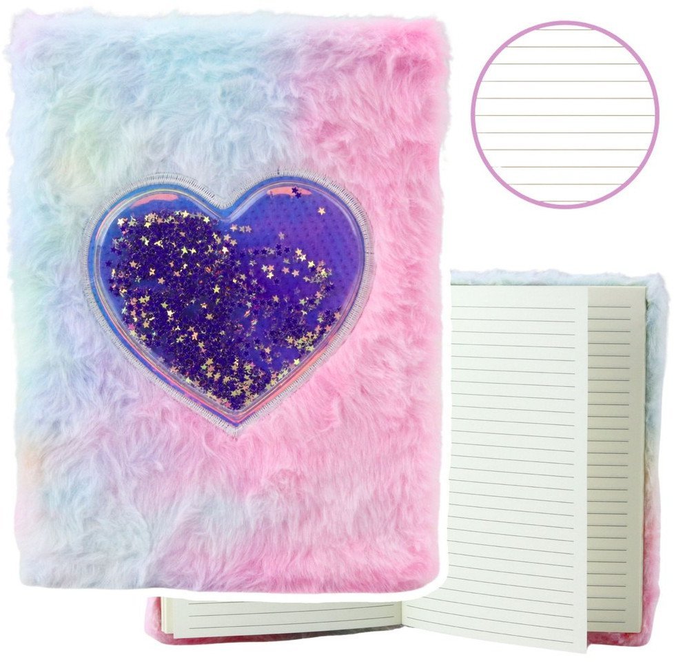 Pluszowy Zeszyt Notatnik W Linie Serce Z Konfetti Pastelowy A5 80 Kartek LEAN