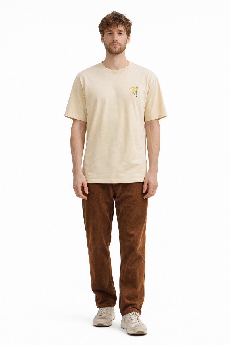 DRÔLE DE MONSIEUR BEŻOWY T SHIRT BAWEŁNIANY Z HAFTEM WINOGRON L 1I2D