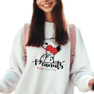 Bluza Dziecięca Biała Na Prezent Dla Fana Snoopy Every Happy Day Wzory- 116 - Bluzy dla dziewczynek - miniaturka - grafika 1